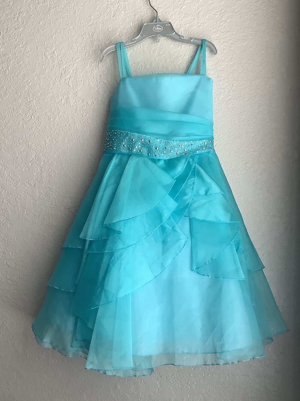 Turquoise Ruffle Tulle Girls' Formal Dress with Sparkle Waistband